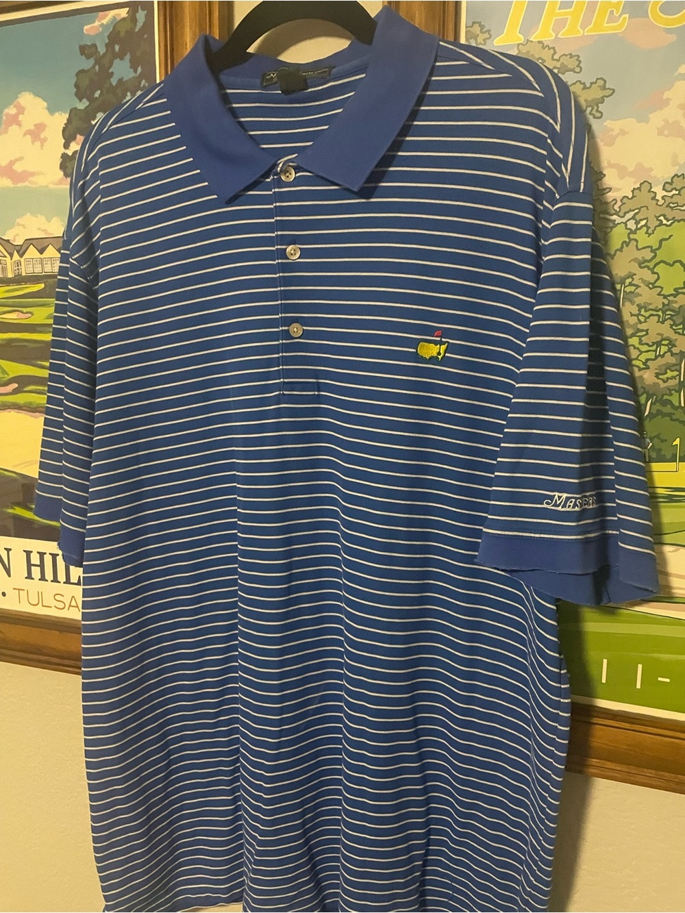Masters Collection Augusta National Golf Polo Shirt XL Blue Striped Masters Logo